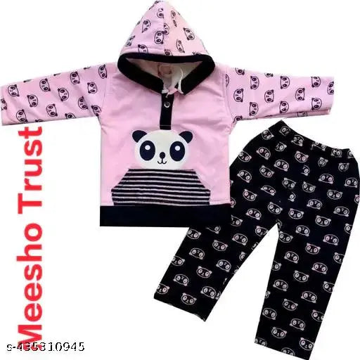 Wool winter hoodie for baby boys & girls, printed net design, long sleeves - Indian made