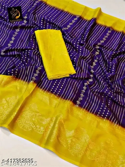 Soft bember moss contrast blouse with full foil saree, georgette fabric, Indian fashion