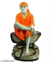 Orange poly resin Sai Baba statue, decorative showpiece (11cm), home temple use. Brings wealth, health, peace, & happiness per Vastu