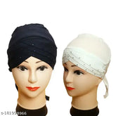 Cotton canvas solid onesize hijab cap set, traditional Muslim headwear from India