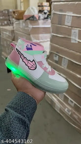 Kids' Pista Pink Synthetic LED Light Shoes LTS 4, featuring Velcro fastening and solid pattern design, perfect for casual wear for kids aged 4-5 years old, made in India