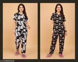 Printed polycotton women's nightsuits set, pack of 2 for comfortable sleepwear