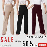 Cotton blend solid color high-rise bell-bottom trousers combo of 3 for women - India