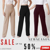 Cotton blend solid color high-rise bell-bottom trousers combo of 3 for women - India