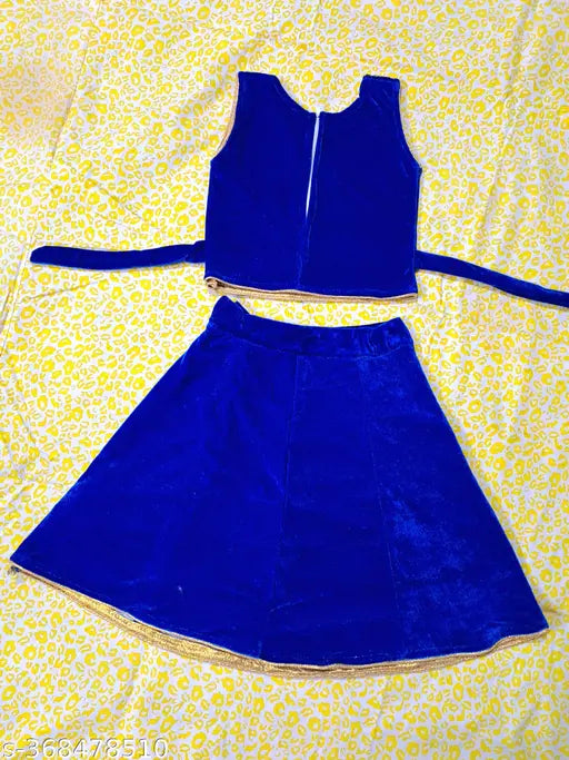 Velvet embroidered lehenga cholis for kids, princess fancy style with sleeveless tops, various sizes from 9-12 months to 2-3 years, India origin