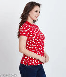 Stylish viscose polo T-shirt for women, printed pattern, short sleeves, regular fitted, made in India