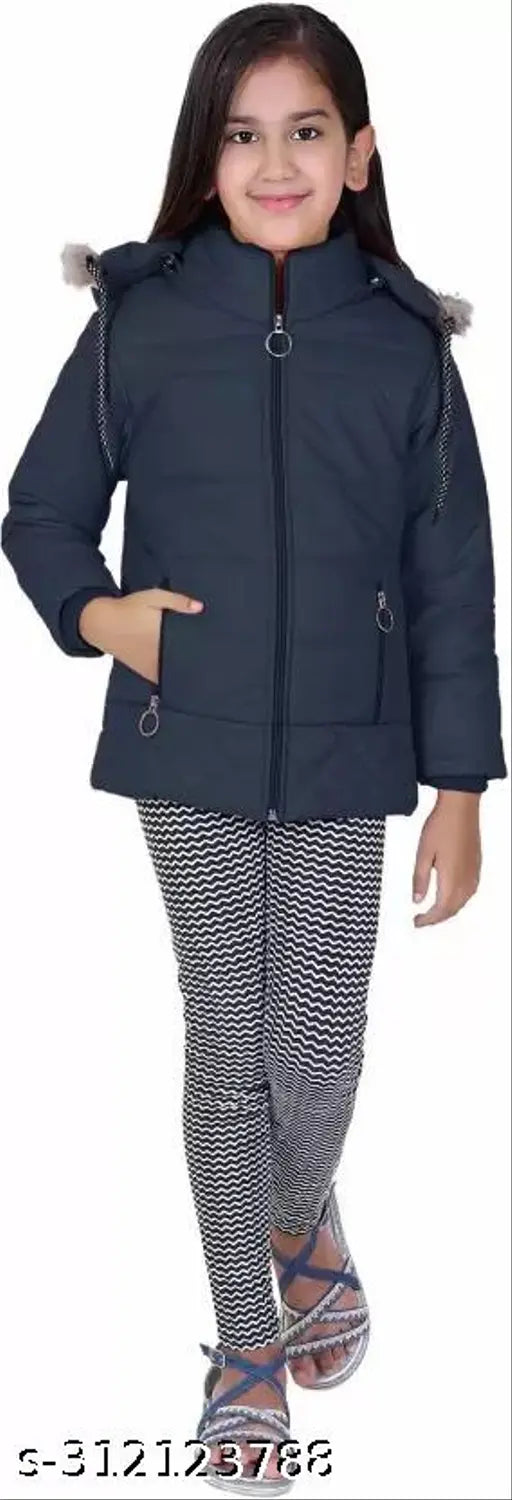 Polyester girls zipper jacket, solid color, long sleeves - Kids outerwear for cool days