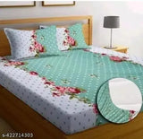 Green Floral Print Premium Cotton Elastic Bedsheets 210 TC Super Soft, Double Bed with All-Around Elastic, Perfect Fit & Easy Care