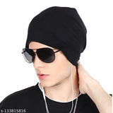 Black polyester beanie cap - unisex, adjustable strap, suitable for summer sports, cricket, gym, dance, and fashion