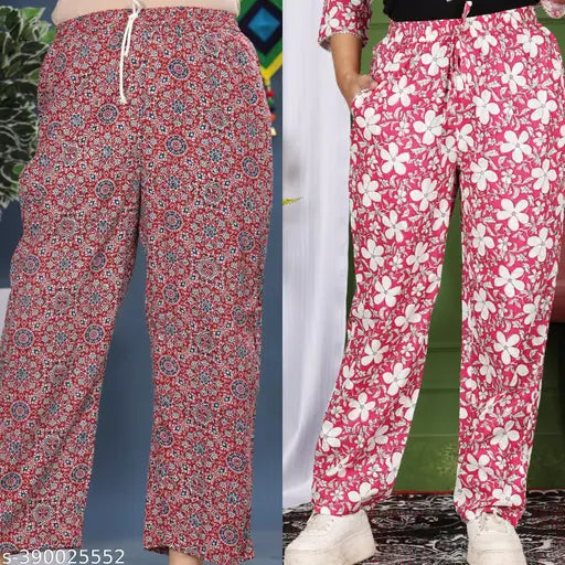 Multicolor printed viscose rayon maxi pyjama with 2 pockets for everyday loungewear