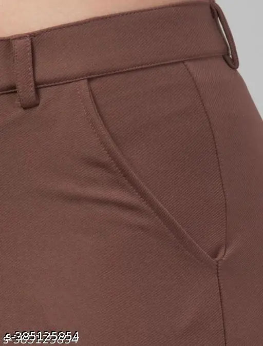 Brown cotton-lycra cargo trousers for girls and women, solid color design, versatile length and waist sizes available