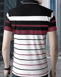 Men's striped short-sleeve cotton polo t-shirt in yellow and orange, perfect for a breezy summer look. Made in India
