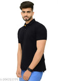 Black cotton blend 3BROS solid polo neck short sleeves mens tshirt - stylish, fashionable, comfortable, trendy graphic tee for any occasion