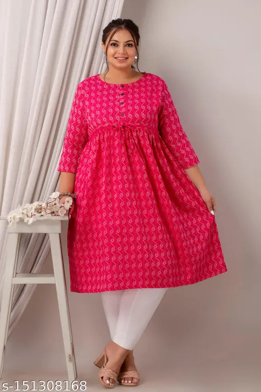 Stylish cotton katha kurti, printed combo three-quarter sleeves, Indian ethnic wear for women, S-XXXL sizes