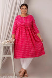 Stylish cotton katha kurti, printed combo three-quarter sleeves, Indian ethnic wear for women, S-XXXL sizes