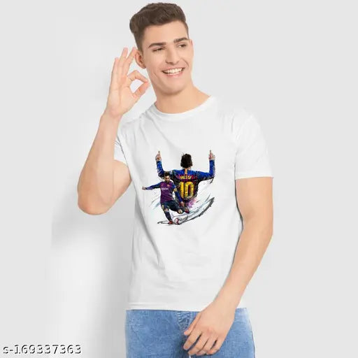 White half sleeve Ronaldo graphic print T-shirt for men, polyester material, casual round neck style, ideal for sports & gym wear