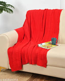 Red knitted cotton loop throw, ideal for sofa, bed, or blanket, size 130x180 cm (52x70"), HomewayTex Blossom design