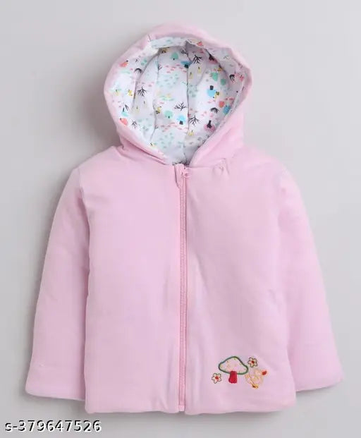 Reversible cotton hooded winter jacket with zipper (printed net design), suitable for babies aged 0-3 years, India origin