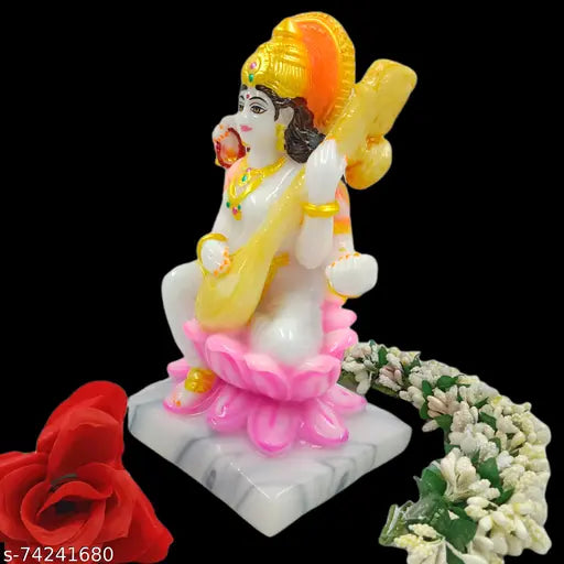 Multicolored marble Saraswati idol, 12cm x 12cm x 20cm. Ideal for home temple decor and festive puja