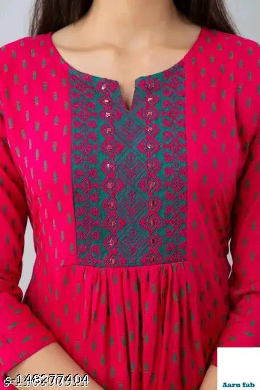 Pink rayon anarkali with festive embellishments, three-quarter sleeves, S size (bust 36in), Indian traditional wear