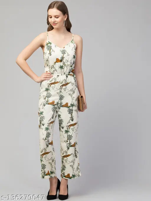 Virgo Moda women's sleeveless spegety neck printed jumpsuit in polyester, Indian-origin