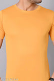 Mustard polyester active fit sports t-shirt for men, short sleeves and solid design on display
