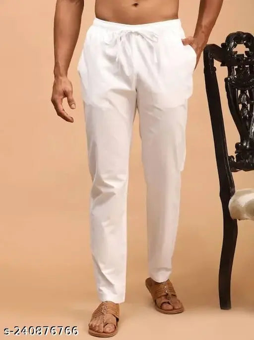 Cotton above-knee white pyjamas for men, solid design in various sizes S-XXXL. Made in India
