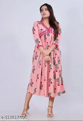 Rose print rayon anarkali kurti, trendy, women's ethnic wear midi gown for parties and festivities