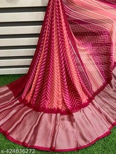 Moss chiffon zigzag print saree with contrast blouse, soft and smooth, premium quality, South Indian style