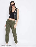 Solid cotton-lycra cargo joggers, trendy & comfortable women's wear, India