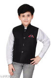 Cotton blend sleeveless Jawahar Cut waistcoat by Nadwi Garments for children ages 1-15, solid pattern