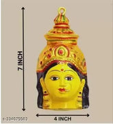 Metal yellow Lakshmi Amman face, Indian decorative showpiece for Varalakshmi Pooja - divine adornment