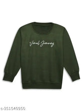 Olive printed cotton fleece sweatshirt for girls, long sleeves with round neck, size 2-3 years, casual wear on mannequin