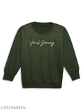 Olive printed cotton fleece sweatshirt for girls, long sleeves with round neck, size 2-3 years, casual wear on mannequin