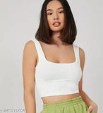 Trendy cotton crop top in solid color, stylish for women's fashion, two pieces available in sizes XXS - XL. Made in India