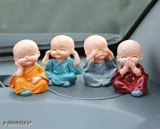 Poly Resin Mannat Monk Buddha set of 4, Indian decorative statue collection, 0.5 ft each