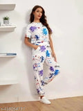 Attractive polyester printed net nightsuit set, long sleeves, premium quality Indian-made