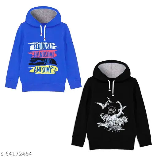 Multicolored cotton blend hooded hoodie pack for boys, featuring printed patterns on long sleeves
