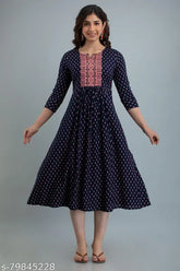 Printed rayon Anarkali Kurta, three-quarter sleeves, Indian women's fashion, size S-50