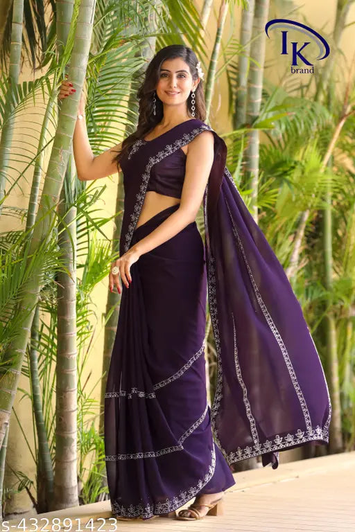 Embroidered Georgette saree with Bangalore silk blouse, trendy party wear fashion accessory from India