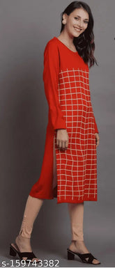 Woolen printed kurti, stylish long-sleeved Indian attire in wool fabric