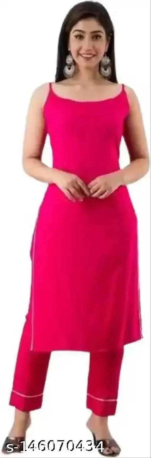 Rayon women's kurti & palazzo set - solid color, machine washable Indian fashion