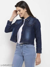 Denim blue 3 patti women's jacket, solid pattern, long sleeves, casual wear, versatile denim