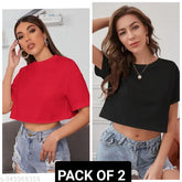 Black and red cotton blend short sleeve combo (S, M, L, XL), comfortable casual crop tops for any season