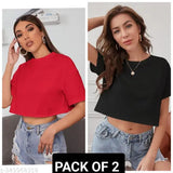 Black and red cotton blend short sleeve combo (S, M, L, XL), comfortable casual crop tops for any season