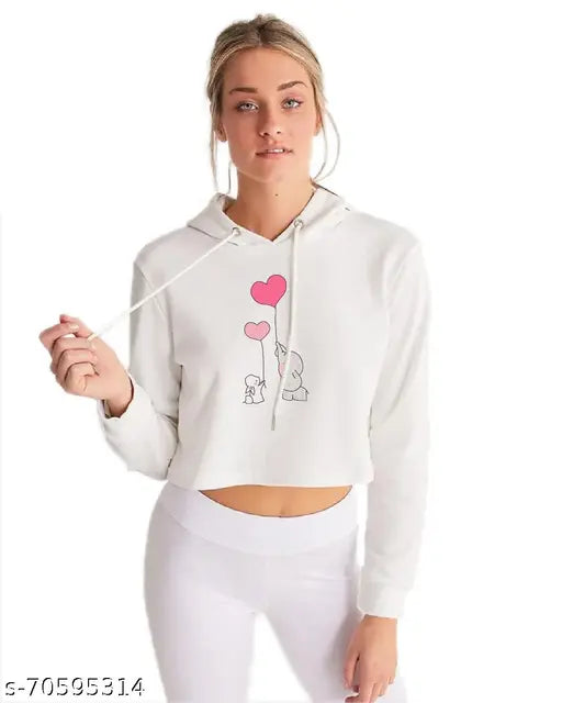 Croptop cotton lycra women's sweatshirt/hoodie, printed net pattern, long sleeves, winter wear, size XS-XXL (India origin)