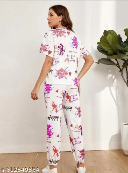 Tie dye polycotton pyjama set for women and girls, printed pattern, ankle grip seams, Indian origin