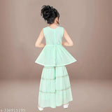 Embroidered Georgette Kurta Garara Set for Kids, Sleeveless & Flared, 4-7 years