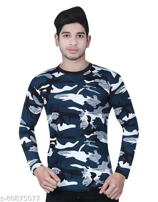 Men's military t-shirt in full sleeves, 100% Lycra fabric, printed pattern, perfect for sports & adventure, made in India (long sleeve Lycra men's military T-shirt)