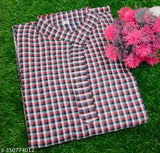 Blue woolen checked straight kurti for winter, full-length with 3/4 sleeves and front slit, available in sizes M, L, XL, XXL, XXXL, 4XL. Wear it casually or formally this season